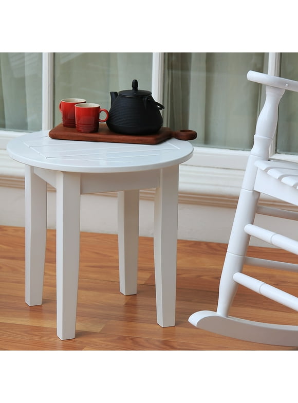 Alston Solid Wood Round Patio Side Table White Finish