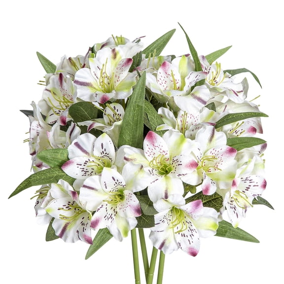 Alstroemeria Artificial Flowers Peruvian Lily Silk Petals 18” Long Stems Faux Bouquet, 4pcs Bundle (Ivory-Multi)
