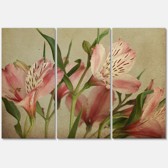 Alstroemeria Flower Retro 28 in x 36 in Painting Canvas Art Print, by Designart