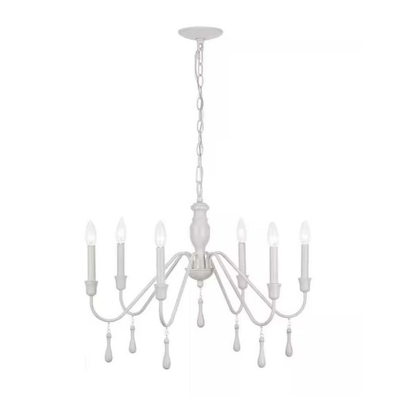Alsy 26"W 6-Light Distressed-White Beaded Modern Farmhouse Cottage Chandelier