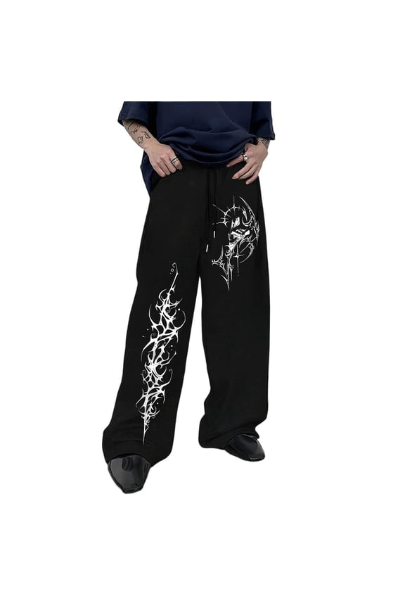 Alt Streetwear Gothic Thorn Totem Print Y2k Black Sweatpants Mens Baggy Trousers Men Baggy Tracksuit Bottoms, Oversized Wide Leg Trousers, Hip Hop Casual Skate Daily Errands Lounge Wear