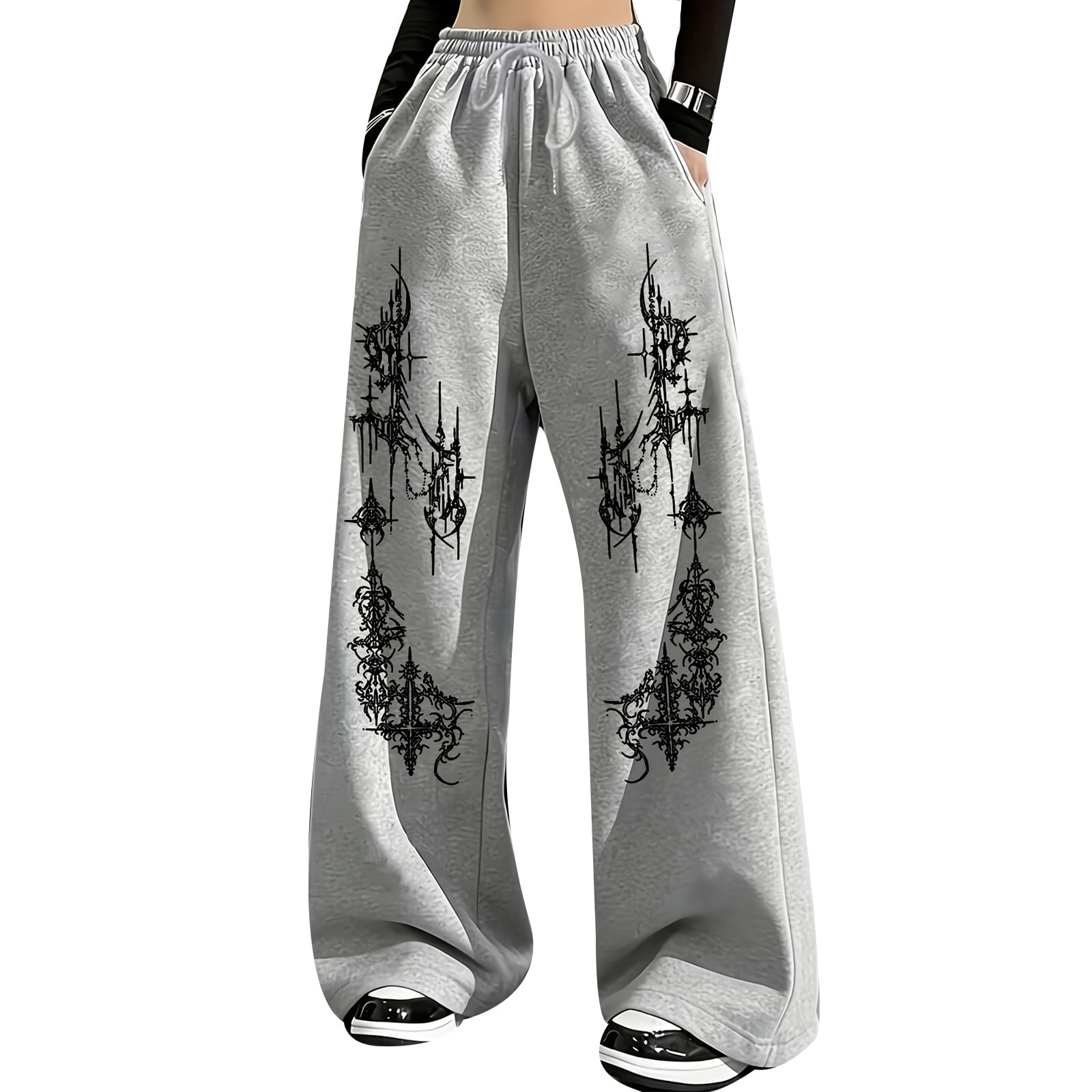 Teenage Drawstring Alt Sweatpants Goth Emo Polyester Elastic Waist Drawstring Baggy ...