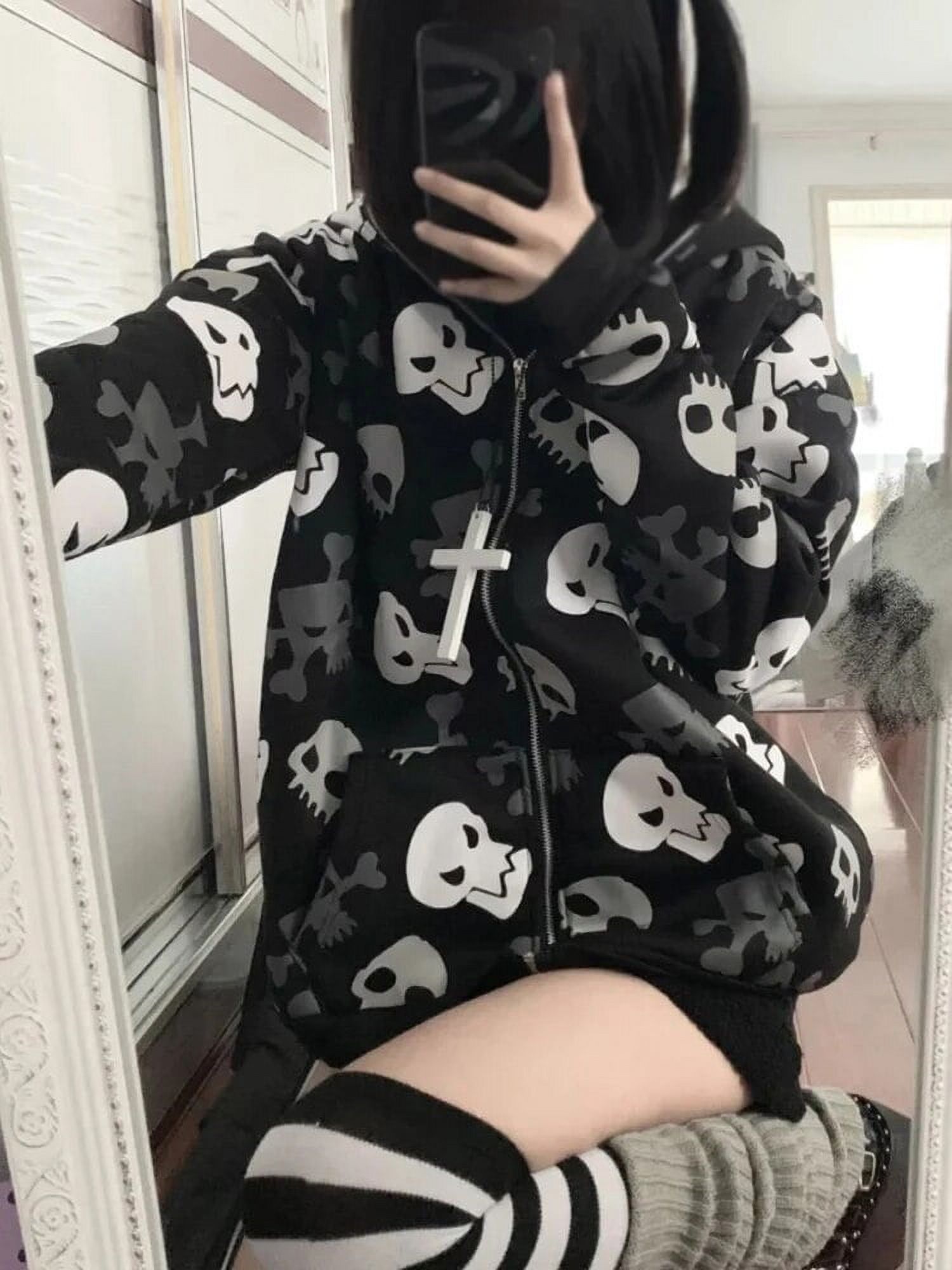 AltGoth Cyberpunk Y2k Sweatshirt Women Mall Goth Harajuku Skull 