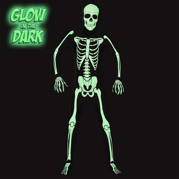 AltSkin Adult/Kids Full Body Stretch Fabric Zentai Suit Costume - Glow in the Dark Skeleton (XS)