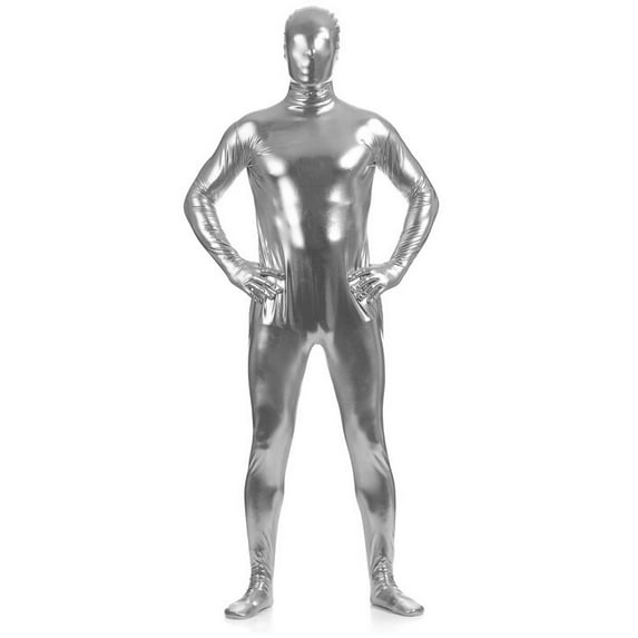 AltSkin Adult/Kids Full Body Stretch Fabric Zentai Suit Costume - Metallic Silver (X-Large)