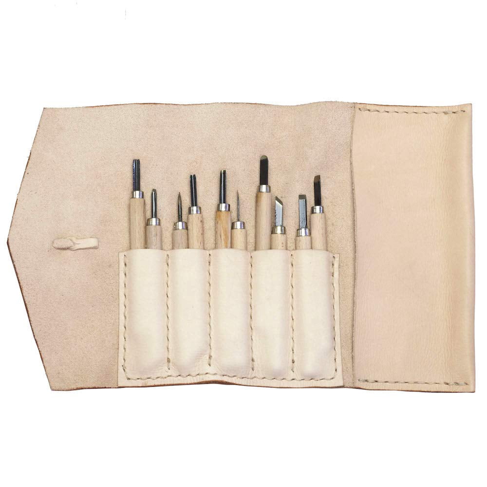 Alta Andina Leather Pen & Pencil Case | Vegetable Tanned Leather Roll Up | 5 Slots & Pouch for Pens, Brushes | Art, Stationary, & Makeup Organizer (Beige – Natural))