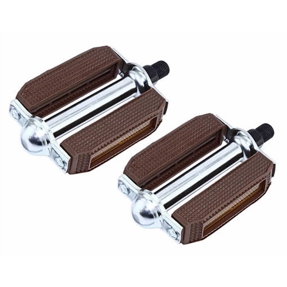 Alta Bicycle 507 Block PVC Metal Pedals Brown/Steel Bicycle Chrome . (1/2")