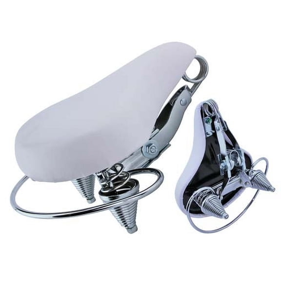 Alta Bicycle Beach Cruiser Extra Padded Saddle/Seat Vinyl with Web Spring (White)