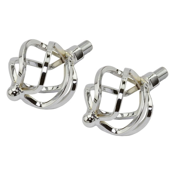 Alta Bicycle Twisted Lowrider Flat 1/2" Round Cage Bike Pedals, Multiple Colors (Steel Bicycle Chrome )