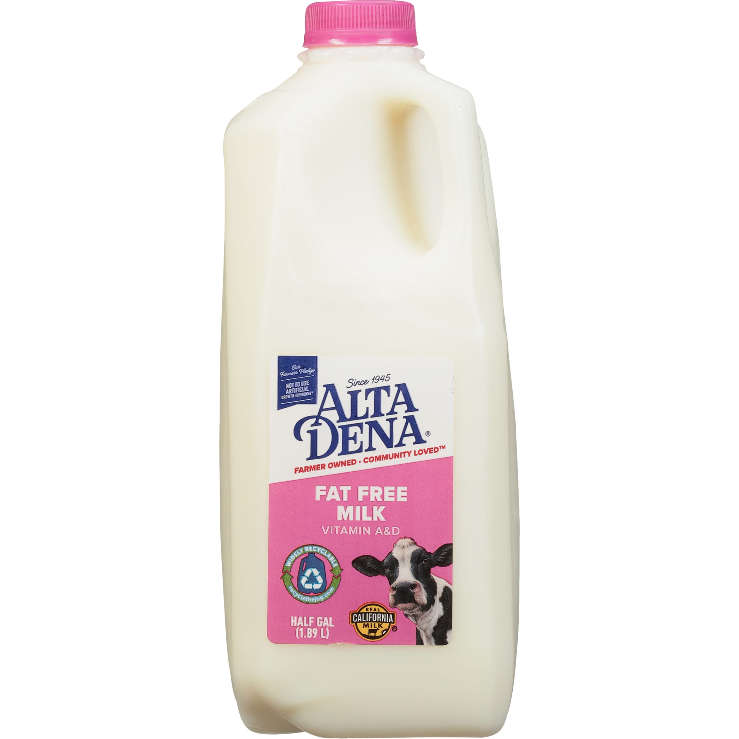 Alta Dena Fat Free Milk with Vitamin A and Vitamin D, Skim Milk Half Gallon 1 Jug