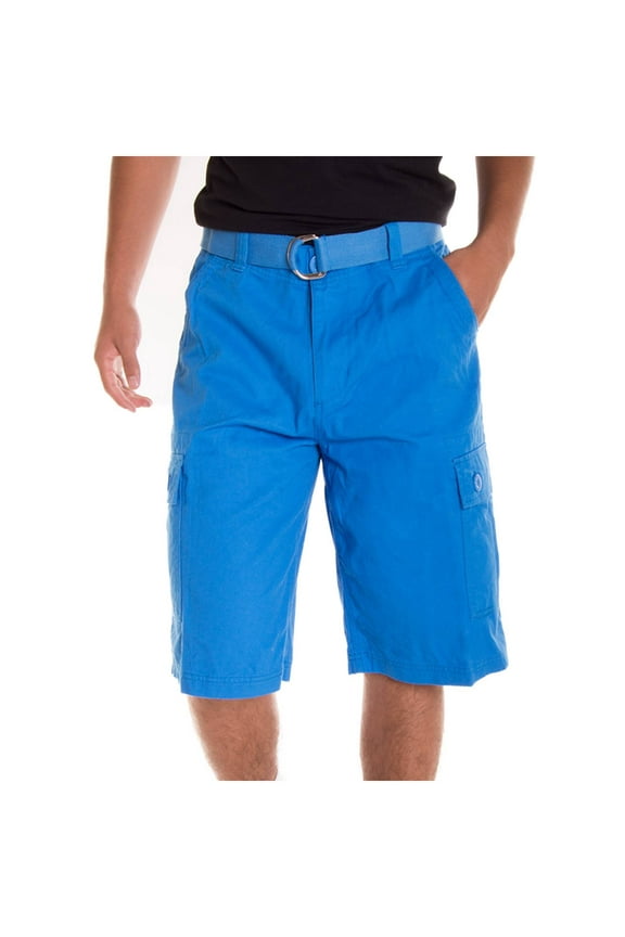 Alta Designer Fashion Men's Cargo Shorts, Twill Belt Included - Sky Blue Size 32