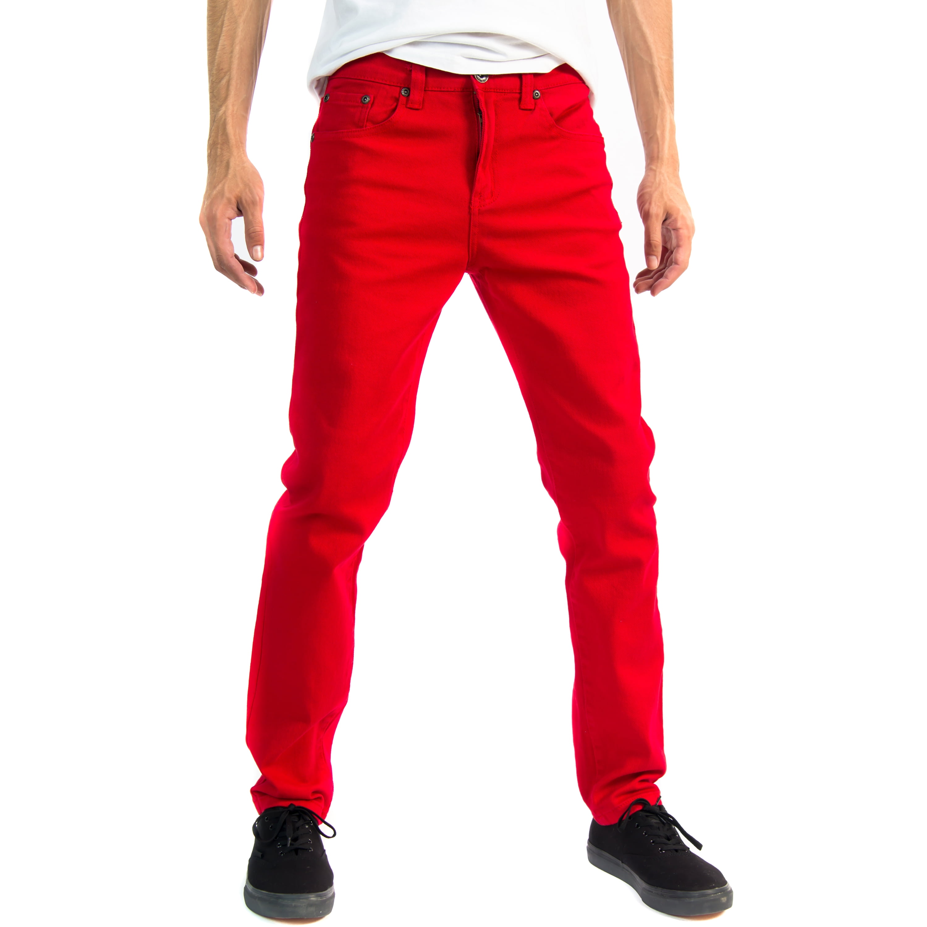 Alta Designer Fashion Mens Slim Fit Skinny Denim Jeans - Red - Size 32