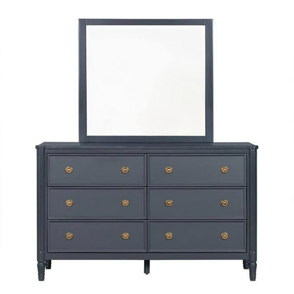 Alta Dresser Mirror, Subtle French Design, Blue Solid Wood, 40 Inch