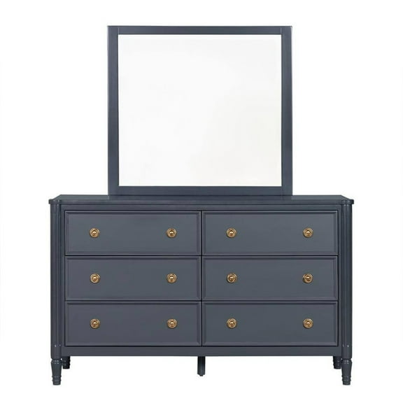 Alta Dresser Mirror, Subtle French Design, Blue Solid Wood, 40 Inch