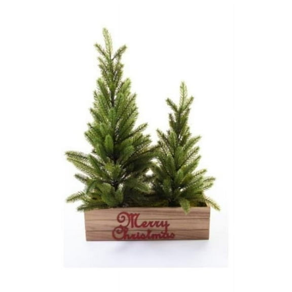 Alta Innova G48 FV261379X 18-24 in. Merry Christmas 2- Pine Tree Wooden Box Decoration