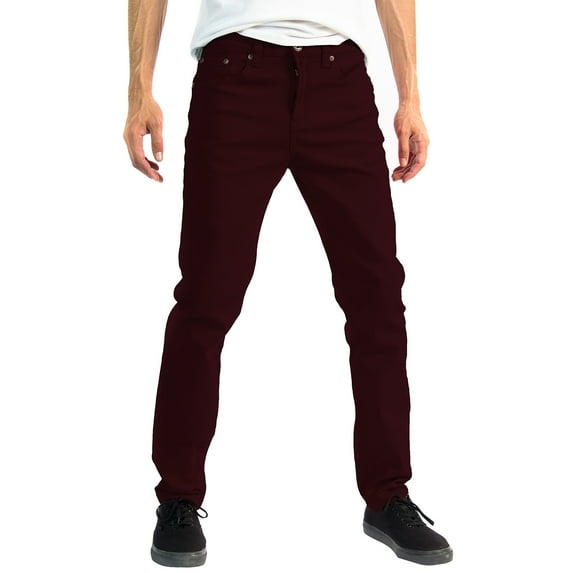 Alta Men Designer Fashion Slim Skinny Fit Stretch Denim Jeans Pants - Maroon - Size 38
