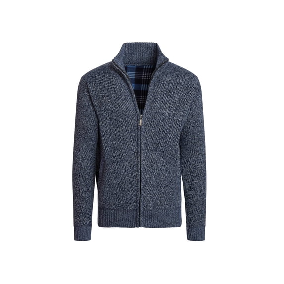 Alta Men's Fleece Lined Casual Full-Zip Mock Neck Sweater - Light Blue Jacket -L