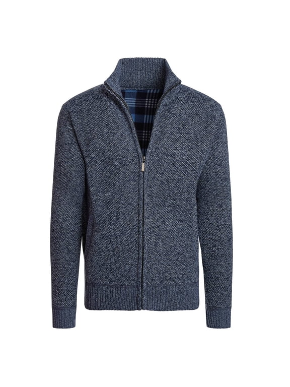Alta Men's Fleece Lined Casual Full-Zip Mock Neck Sweater - Light Blue Jacket -S