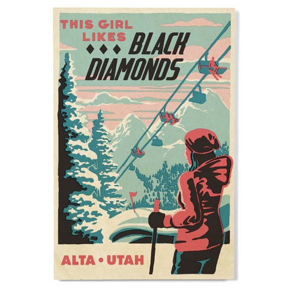 Lantern Press 12x18 Inch Premium Wood Sign, Ready to Hang Wall Decor, Alta, Utah, Ski Black Diamond