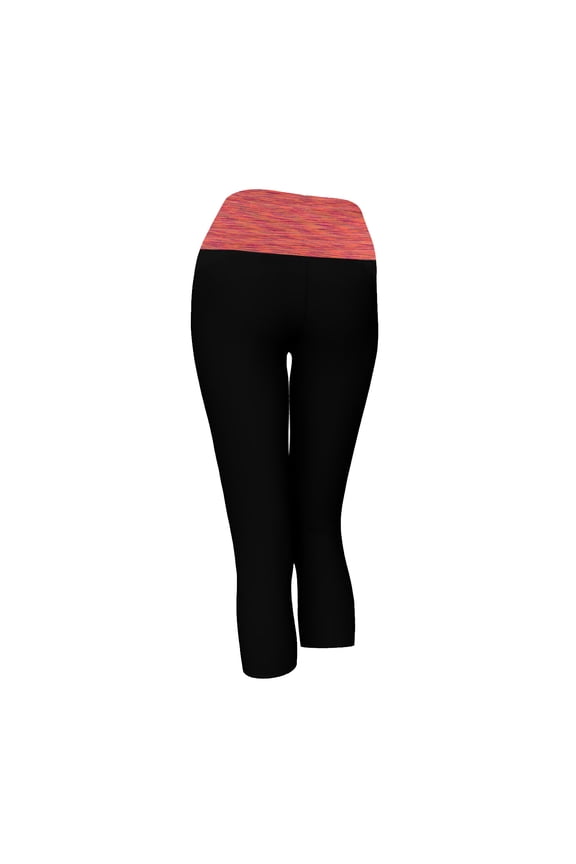 Women’s Two Tone Foldover Yoga Capri Cropped Workout Leggings, Black/Carrot, S/M