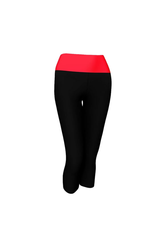 Womens Two Tone Foldover Yoga Capri Cropped Workout Leggings, Black/Coral, S/M