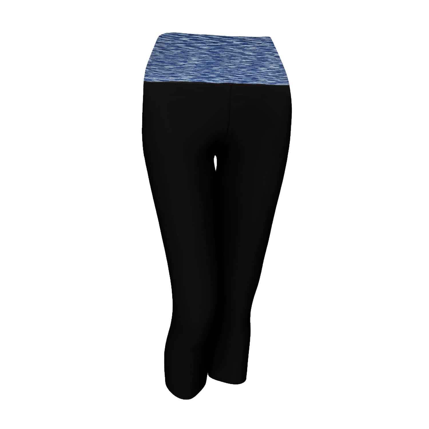 Alta Women’s Two Tone Foldover Yoga Capri Cropped Workout Leggings,  Black/Royal Blue, L/XL