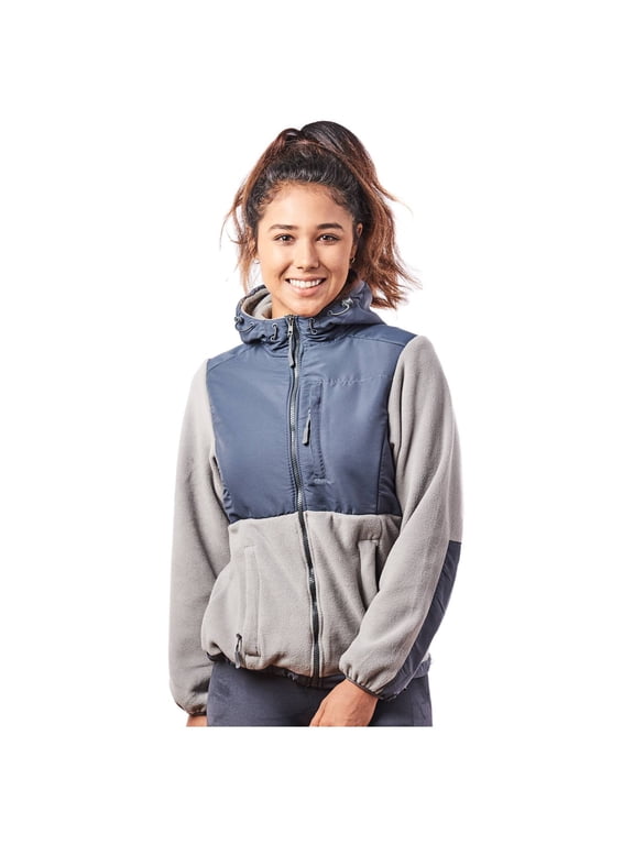 Women's Two-Tone Full-Zip Fleece Jacket - Light Grey/Steel - Small