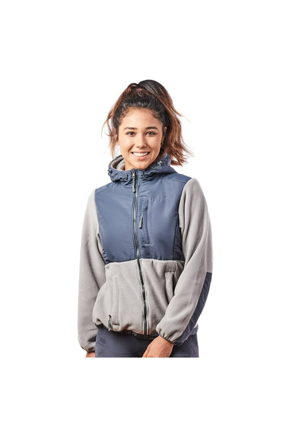 Women's Two-Tone Full-Zip Fleece Jacket - Light Grey/Steel - X-Large