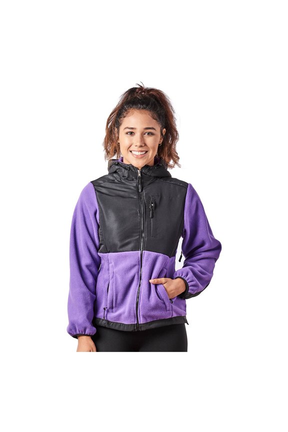 Women's Two-Tone Full-Zip Fleece Jacket - Purple/Black - Small