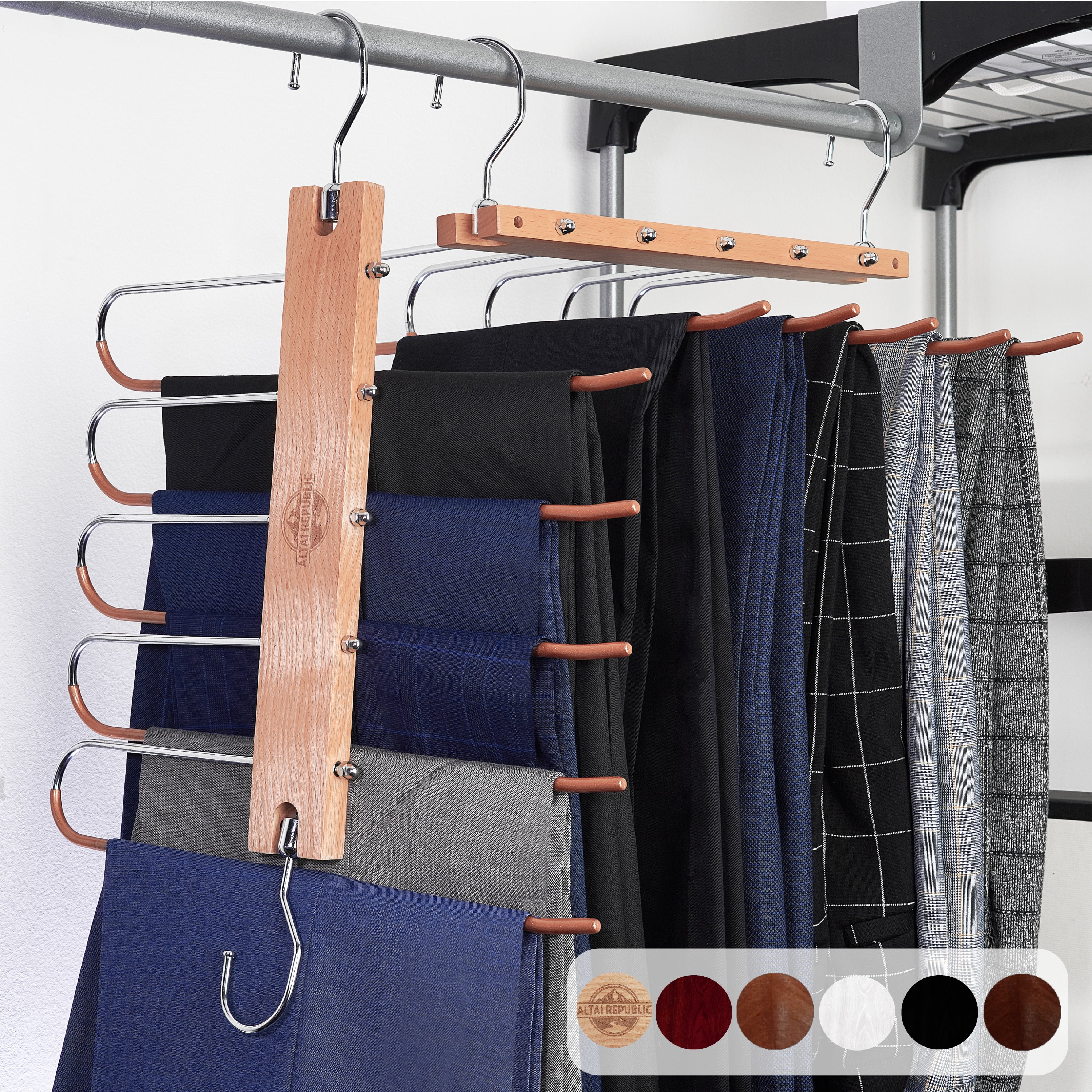 Altai Republic European Beechwood Pants Hangers Space Saving 5 in 1 Trouser hanger Scarf hanger Jean hanger for closet Multi Hanger Magic Hanger