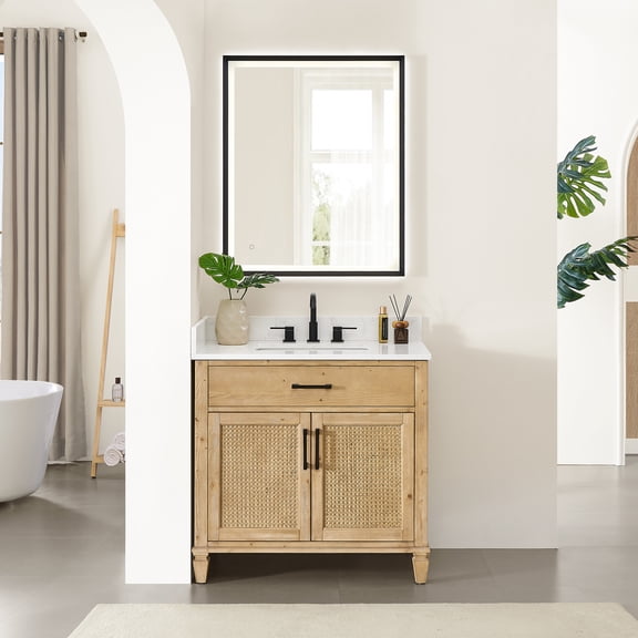 Salome 36" Brown Wood Vanity in Weathered Fir Engineered Stone Top with Mirror