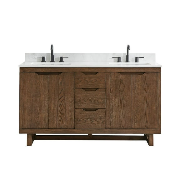 Altair-13 60" Double Bathroom Vanity in Brown Brushed Oak with Grain White