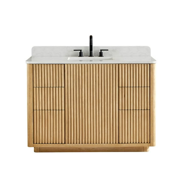 Altair-14 48" Single Bathroom Vanity in Washed Light Brown with Grain White