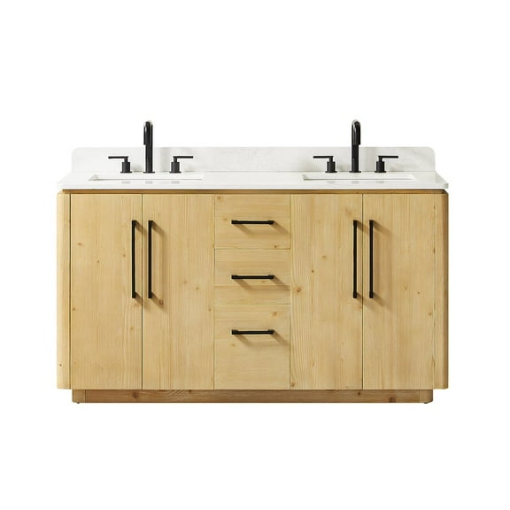 Altair-14 60" Double Bathroom Vanity in Nature Brown with Grain White