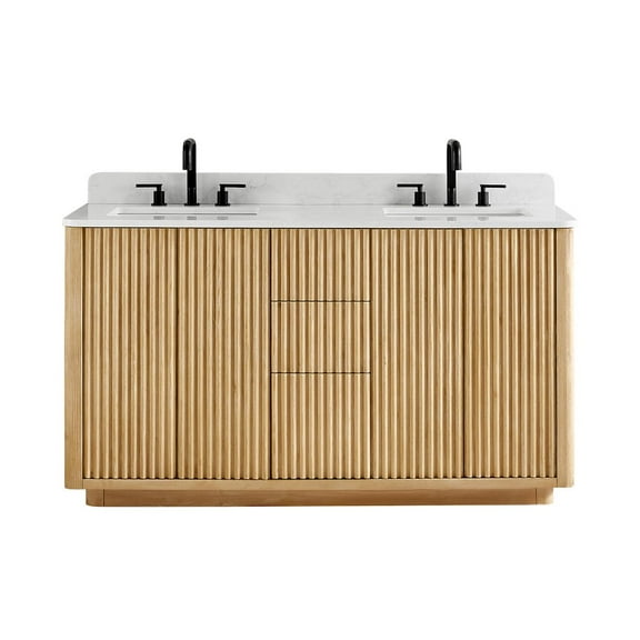 Altair-14 60" Double Bathroom Vanity in Washed Light Brown with Grain White