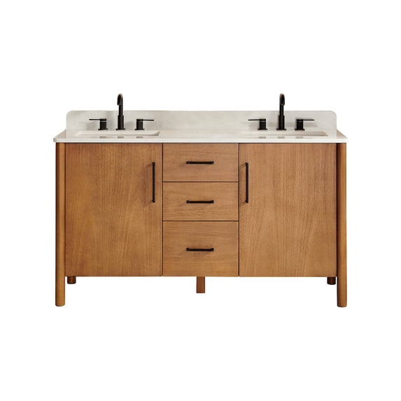 Altair-15 60" Double Bathroom Vanity in Mango Brown with Grain White