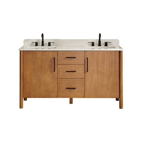 Altair-15 60" Double Bathroom Vanity in Mango Brown with Grain White