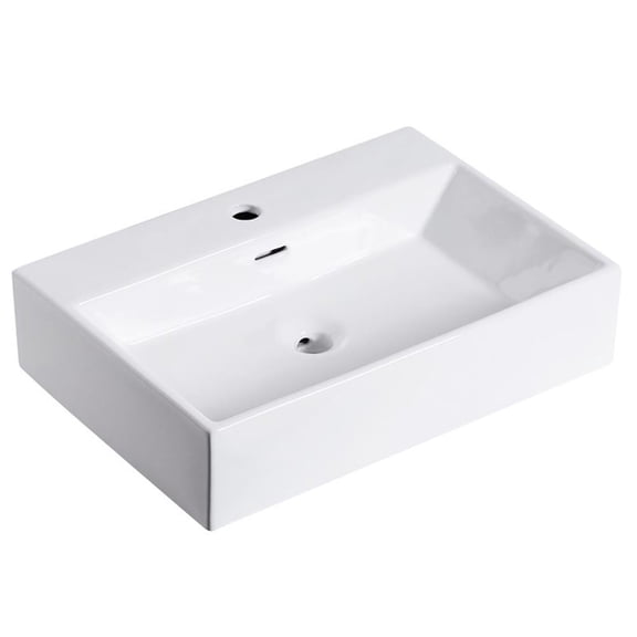 24 in. Rectangle White Finish Ceramic Vessel Bathroom Vanity Sink with Overflow