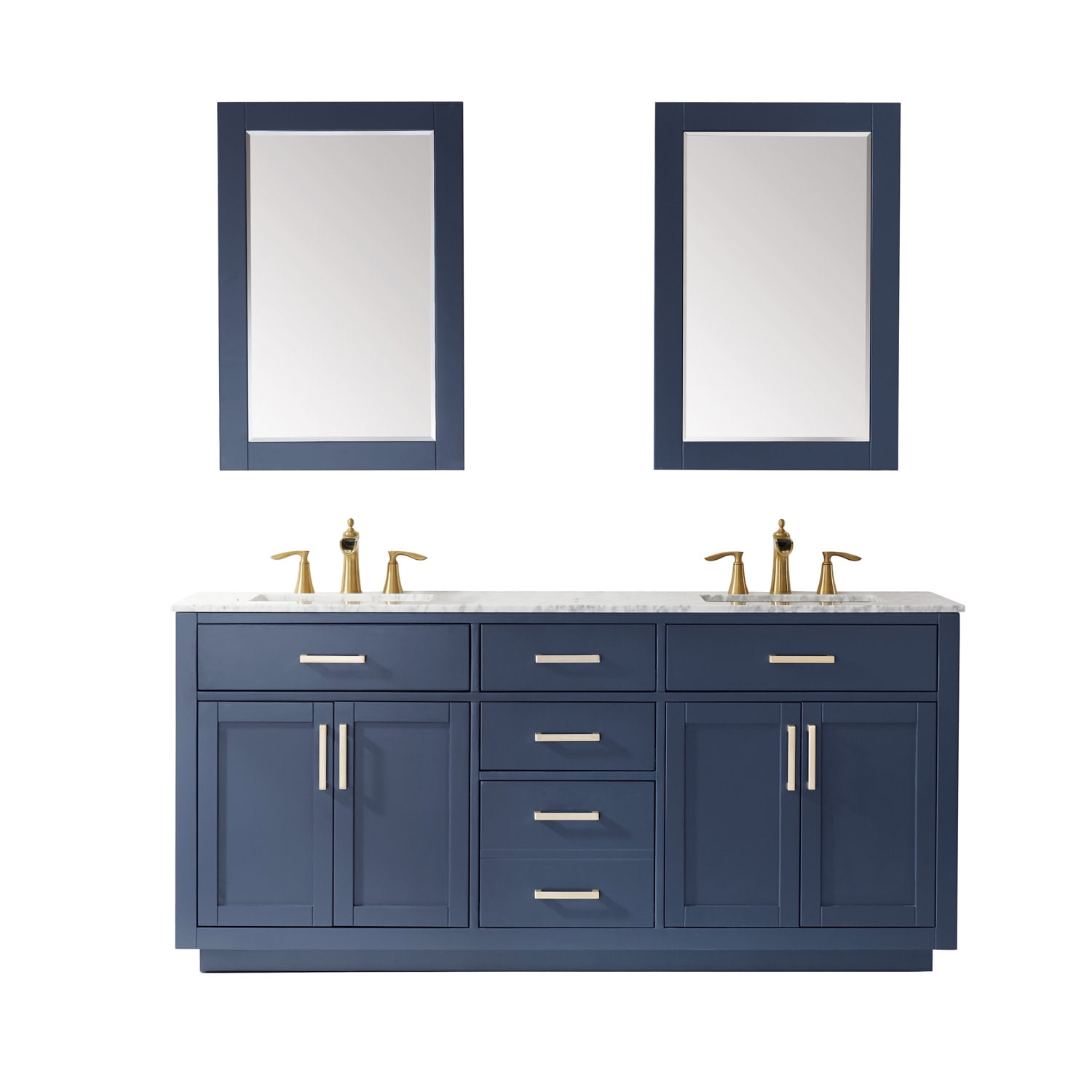 Royal Blue Double Basin Vanity Set with Marble Top and Mirrors