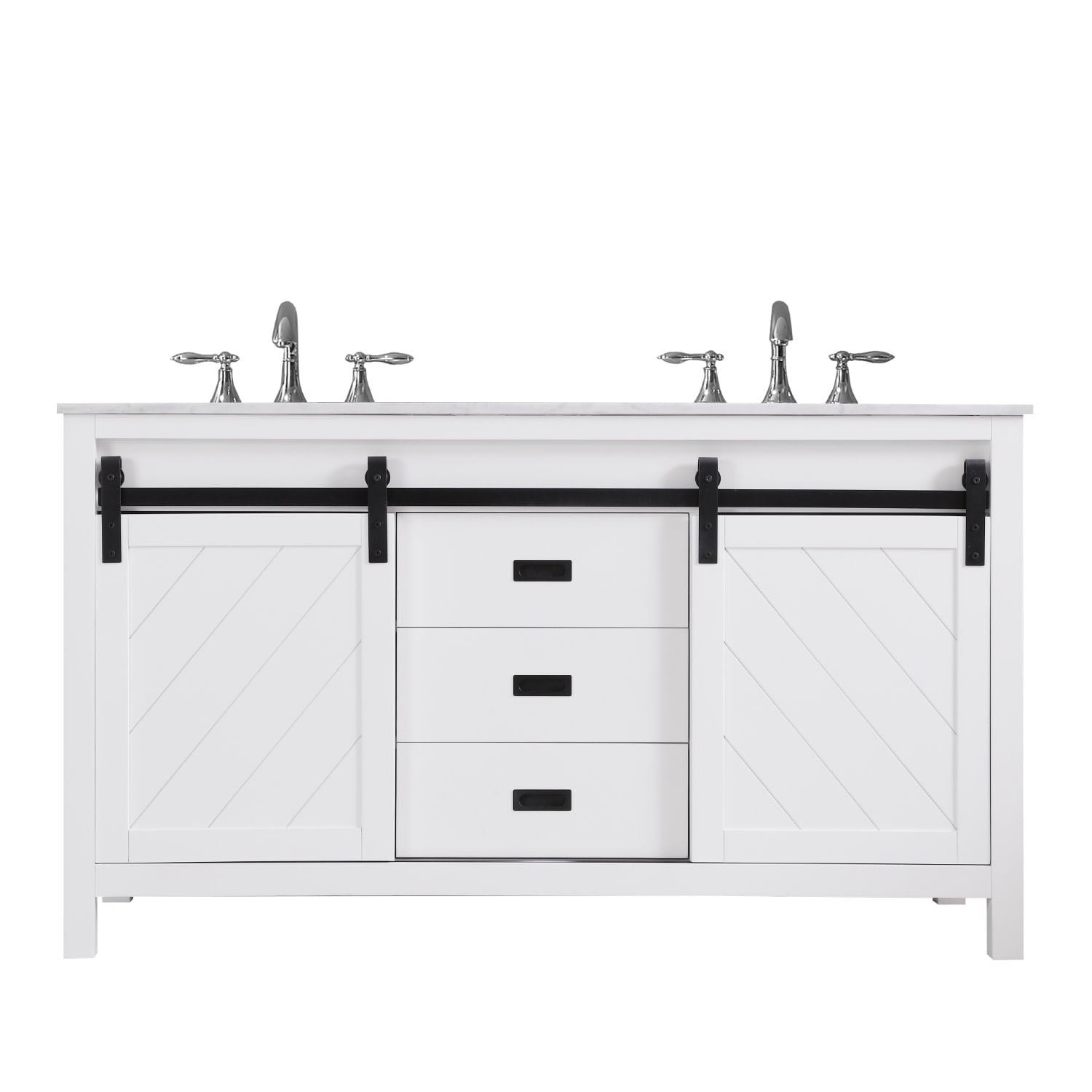 Kinsley 60" White Marble Double Basin Vanity with Sliding Doors