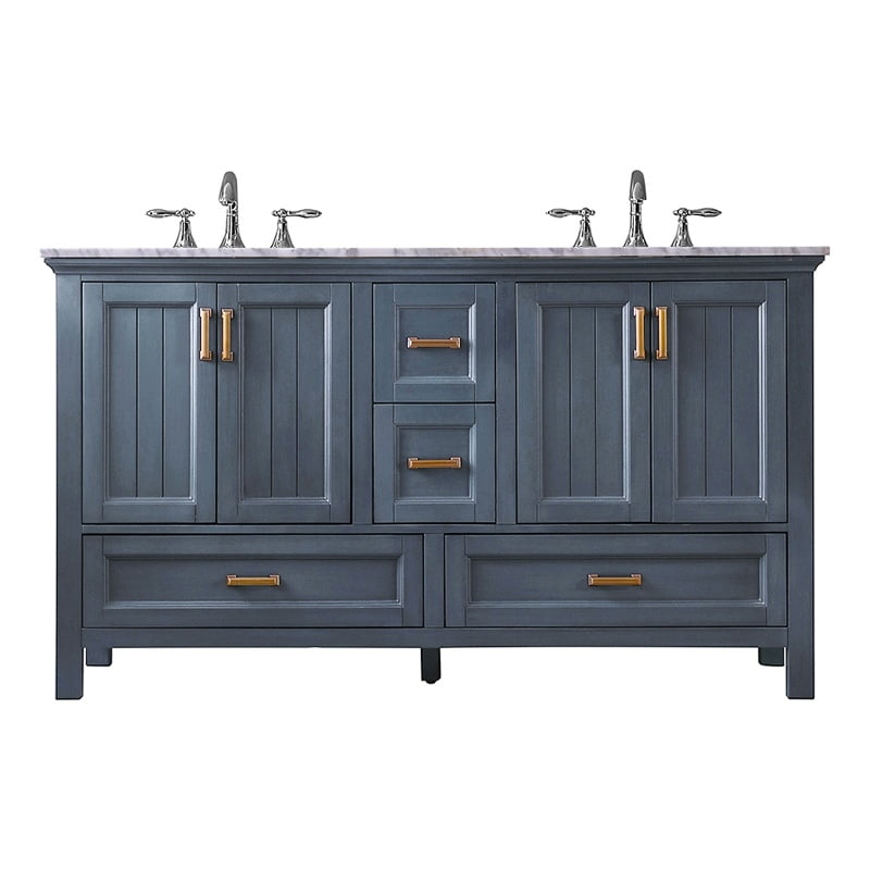 Isla 60" Classic Blue Double Vanity with Marble Countertop