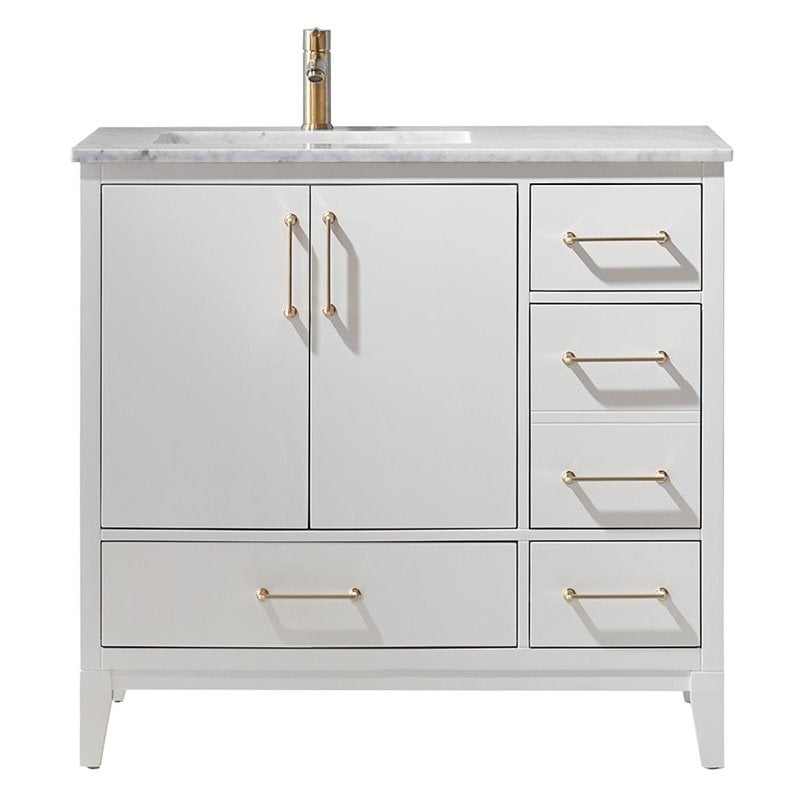 Sutton 36" White Marble Top Single Bathroom Vanity Set