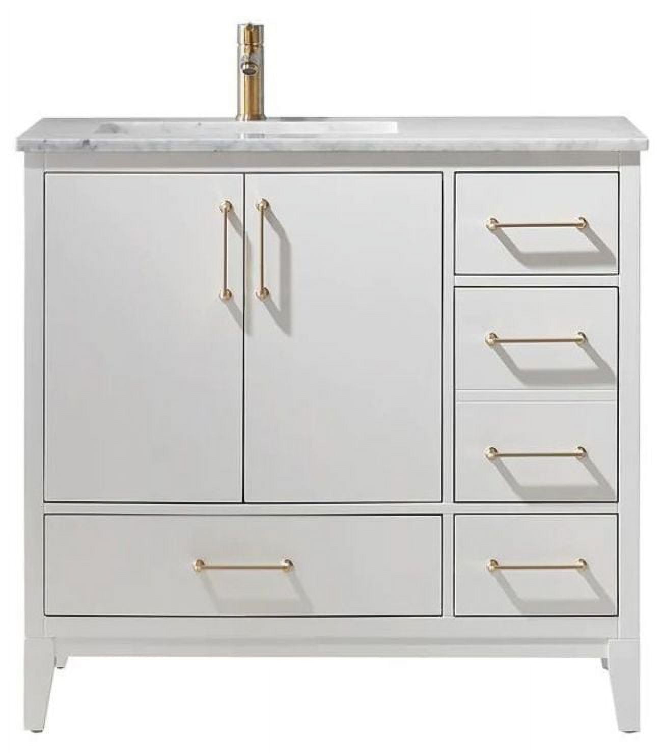 Sutton 36" White Marble Top Single Bathroom Vanity Set