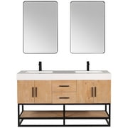 Bianco 60" Wood Vanity in Light Brown with White Composite Stone Top and Mirror