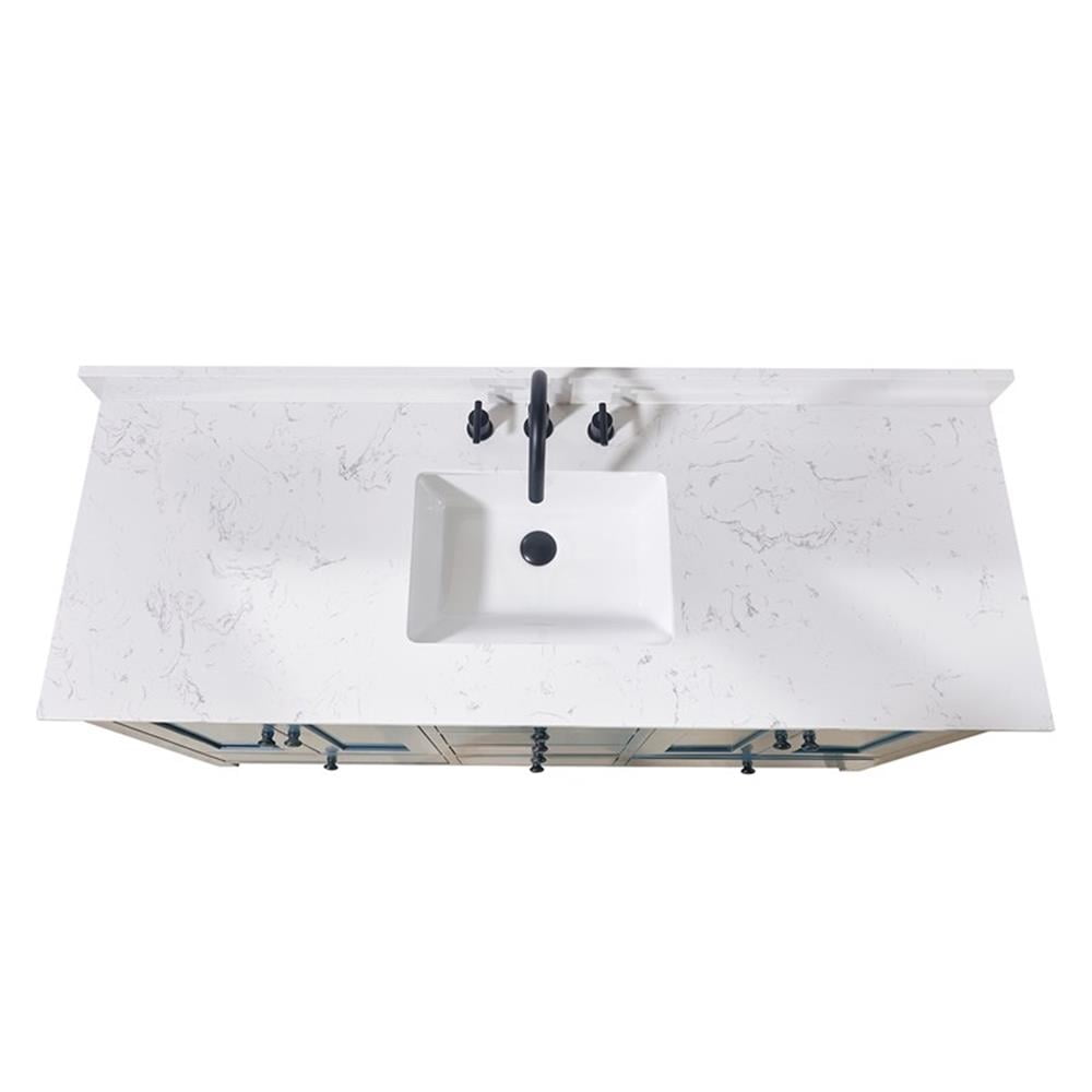 Trento 61 in. White Composite Vanity Top with Rectangular Sink
