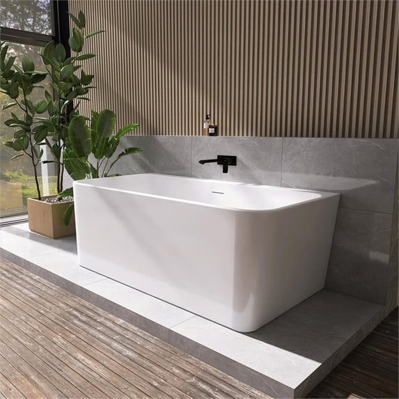 Lilac 67" x 32" Flatbottom Freestanding Acrylic Soaking Bathtub in Glossy White