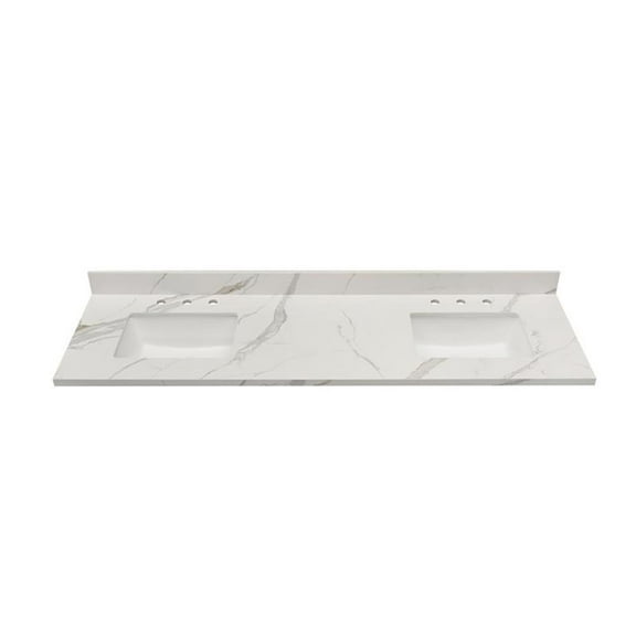 73 in. Composite Stone Vanity Top in Calacatta White with White Basins