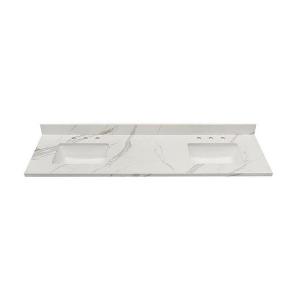 73 in. Composite Stone Vanity Top in Calacatta White with White Basins