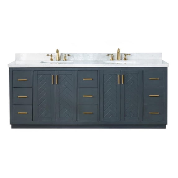 Gazsi 84" Wood Vanity in Charcoal Blue with Composite Stone Top without Mirror