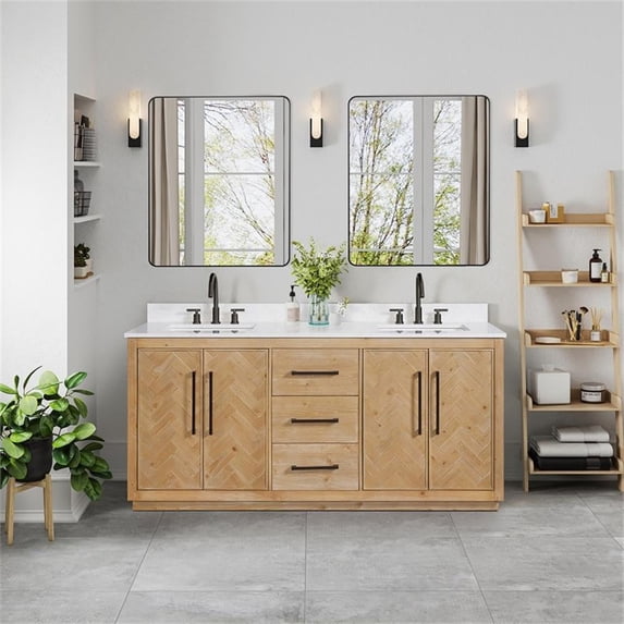 Bellavia 72" Wood Vanity in Weathered Fir Engineered Stone Top with Mirror